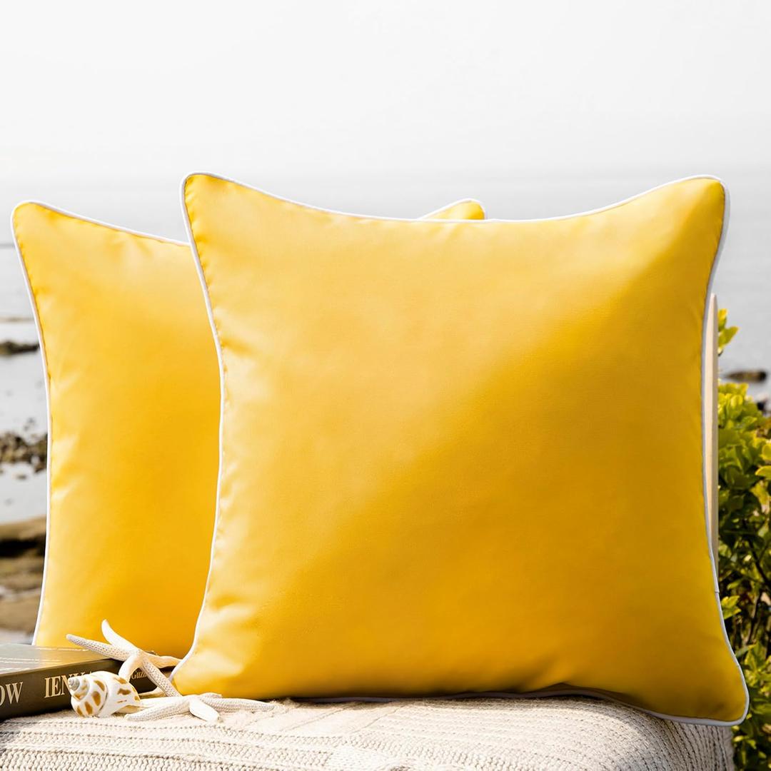 Phantoscope Pack of 2 Outdoor Waterproof Throw Pillow Covers Decorative Square Cushion Case Patio Pillows for Couch Tent Sunbrella (18''x18'', Yellow)