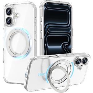 ACESTAR 360 Magnetic Stand Case Compatible with iPhone 17, Rotatable Flexible Ring Holder Phone Cover for Men Women | Compatible with MagSafe | Shockproof & Anti-Scratch | Anti-Yellowing Clear