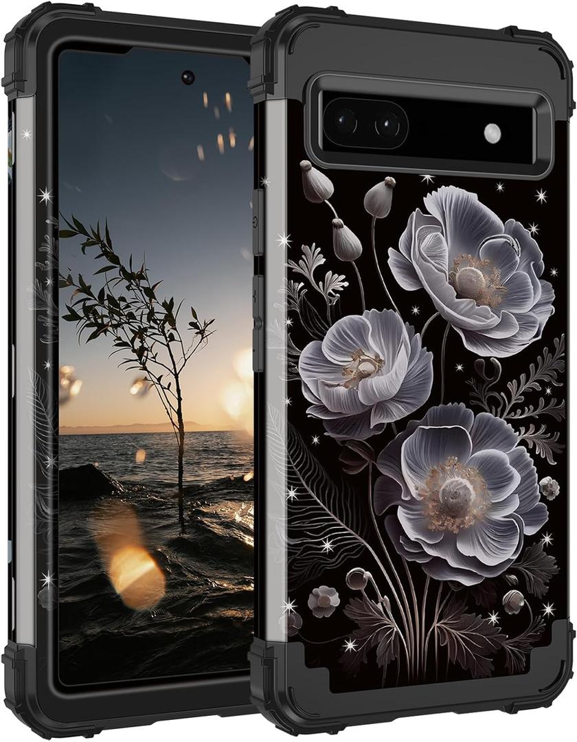 Hekodonk for Google Pixel 6A Case (2022),Heavy Duty Full Body Shockproof Protection Hard Plastic+Silicone Rubber Hybrid 3 in 1 Protective Phone Case for Google Pixel 6A,Black