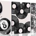 3Pcs Trendy Black White Canvas Wall Art Lucky 8 Ball Wall Decor Pictures Disco Ball Poster Prints Record Painting Artwork for Dormitory Bedroom Living Room Preppy Decoration 12x16in With frame (16L"x12W")