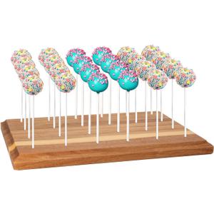 Acacia Wood Cake Pop Holder Stand for Drying 24 Holes Wooden Lollipop Display Stand Holder for Weddings Baby Showers Birthday Party Anniversaries Holiday - Fit 5/32" (4mm) Lollipop Sticks (Brown)