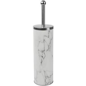 Home Basics White Marble Toilet Brush Set with Nylon Bristles and Holder