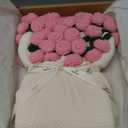 47-Inch Round Crochet Rose Flower Bouquet Blanket for Bed & Couch, Romantic Gift for Daughter Birthday, Valentine, Christmas,Mother's Day (Pink)