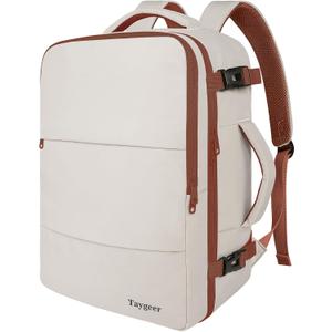 Taygeer Backpack for Women, College Backpack with Laptop Compartment & Shoe Pouch, 40l Travel Laptop Mochila Carry On Luggage, Airline Approved Personal Item Bag for Weekender Gym Hiking, Khaki White