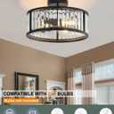 Black Flush Mount Ceiling Light, Caged Crystal Chandelier, Drum Hallway Light fixtures Ceiling Mount (14 INCH Black)