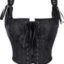 FGSS Women's Corset Top Bustier Renaissance - Vintage Lace Up Floral Print Corset Bodyshaper Boned Overbust (Black Jacquard)