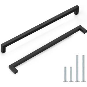 Probrico 5 Pack| Black Cabinet Handles 12-3/5 Inch(320mm) Hole Centers Drawer Pulls Stainless Steel Kitchen Cabinet Handles Matte Black Square Drawer Handles Modern Cabinet Hardware