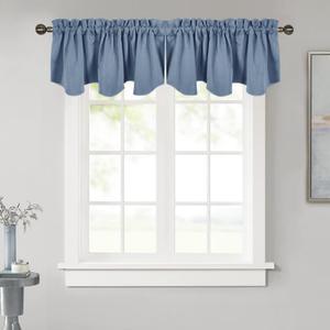 NICETOWN Valance for Small Window - Rod Pocket Short Blackout Curtain Valance Thermal Insulated Window Tiers for Kitchen/Loft/Office/Thanksgiving, 52" W x 18" L, 1 Panel, Stone Blue