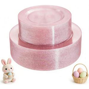 WDF 120pcs Pink Plastic Plates Disposable - Clear Pink Glitter Plates including 60PCS Dinner Plates 10.25inch and 60PCS Salad Plates 7.5inch for Wedding Baby Shower Spring Birthday (Rose Gold Glitter)