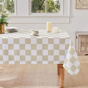 Ohocut Checkered Table Cloth, Classic Checkerboard Tablecloth for Picnic, Party, Dinner Table Cover, Waterproof Washable Wrinkle Resistant (Beige, 60''x104'' (Rectangle))