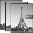 upsimples 24x32 Poster Frame Black 3 Pack, Scratch-Proof Picture Frames 24 x 32 for Photo Gallery - Slide-In Strips, Horizontal or Vertical Wall Mounting