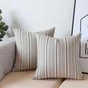 Gray Pillow Covers Farmhouse Linen Throw Pillow Covers Striped Outdoor Decorative Square Throw Pillows for Couch Sofa Bed 16 x16 in Pack of 2 Gray and Cream