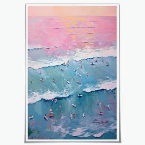 Vintage Tropical Surf Wall Art Pink Blue Beach Summer Coastal Painting Surfing Canvas Print Aesthetic Poster for Home Living Room Bedroom Dorm Apartment Decor 24x36inch Unframed