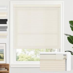 AOSKY No Tools No Drill Cordless Cellular Shades Blinds for Indoor Windows, Light Filtering Thermal Insulated Honeycomb Window Blinds Shades for Living Room Bedroom, 34" W x 64" H, Beige