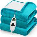 greenoak Heated Blanket Electric Throw 50"X60", Heating Blanket with 10 Heat Levels 1/2/4/6/11 Hours Auto-Off Overheat Protection, Flannel Sherpa Soft Warm Heater Blanket, ETL Certified Lake Blue