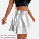 Pleated Flared Skirt Metallic Skater Skirts Shiny Flared Skort Nightclub Stage Performance Costumes Fashion Short Skirts (Silver, XL)
