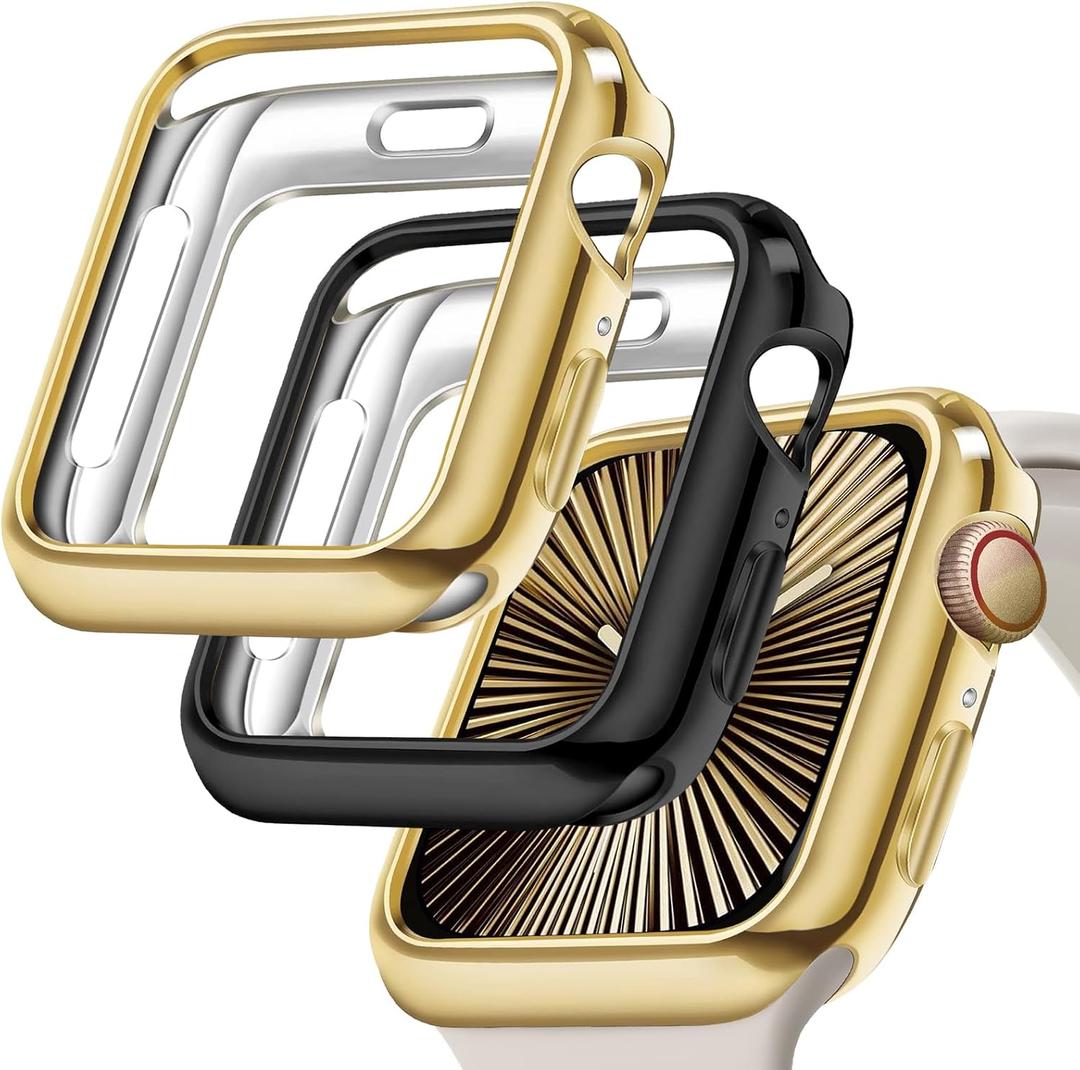 JR.DM 2 Pack Soft Flexible TPU Case Compatible for Apple Watch Series 11/Series 10 42mm Touchable Screen Lightweight All-Around Protector Thin Guard Shockproof Cover for iWatch, Gold+Black