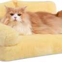 Hollypet Fluffy Dog Cat Bed Pet Couch Beds Plush Soft Warming Washable Puppy Bed for Small Medium Dogs and Large Cats, Yellow, 24" L x 18" W x 10" Th