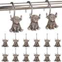 Roowest 12 Pcs Highland Cow Shower Curtain Hooks Western Shower Curtain Hooks Stainless Steel Rust Resistant Rings Hangers for Winter Farmhouse Rustic Bathroom Decor
