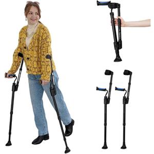 Flexi Crutch Forearm Crutches for Adults Seniors, Red Dot Award Winner, Foldable Lightweight Mobility Aid, Adjustable Height Ergonomic Handle, Non-Slip, Surgery Recovery, Full Length: 48.43" ; Folding Length: 22.44"