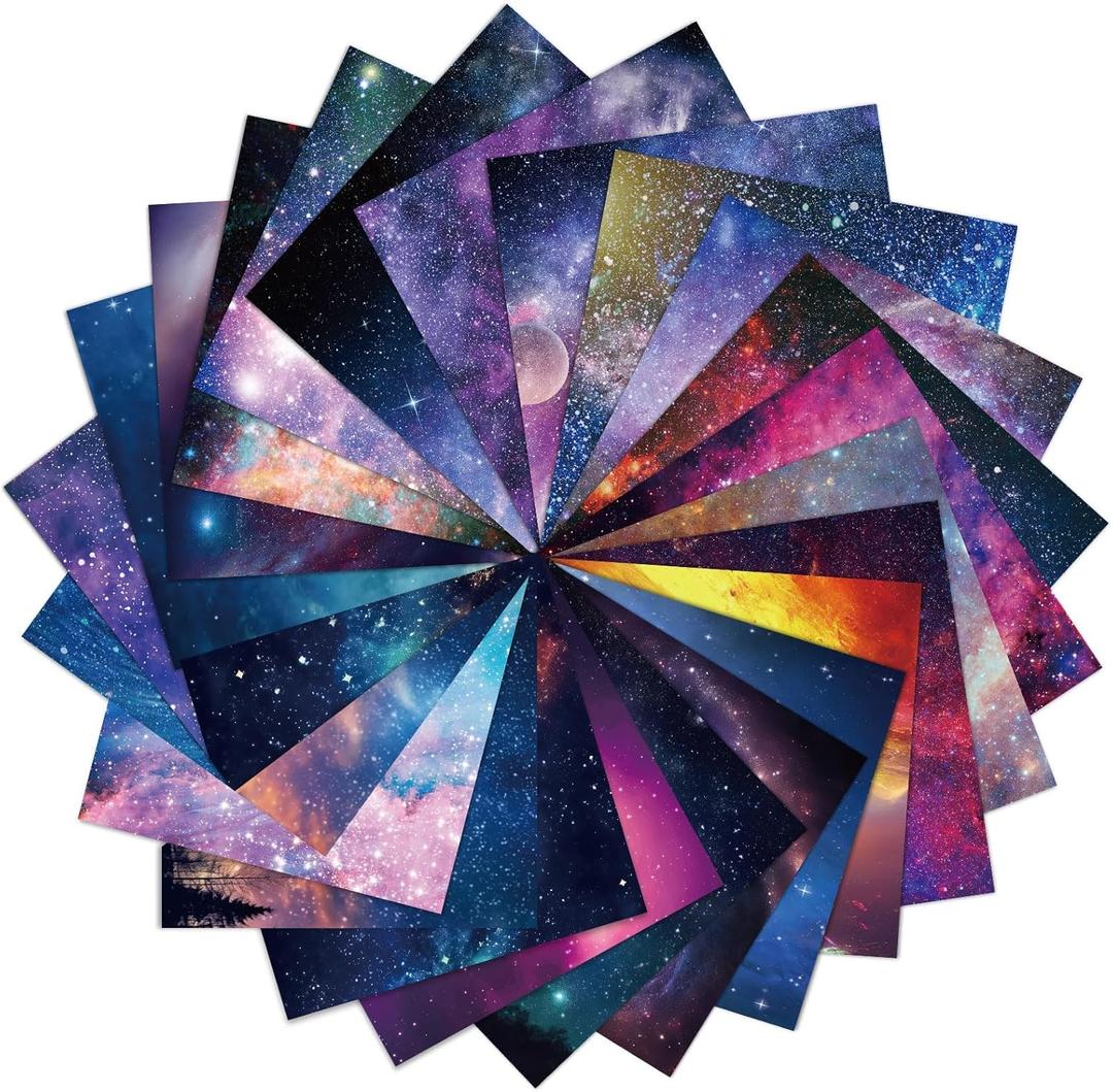 48pcs Galaxy Scrapbook Paper 12 x 12 Galaxy Outer Space Themed Pattern Scrapbooking Paper Pad Journaling Cardstock Starry Sky Decorative Paper for Wall Gift Wrapping DIY Card Photo Frame Album