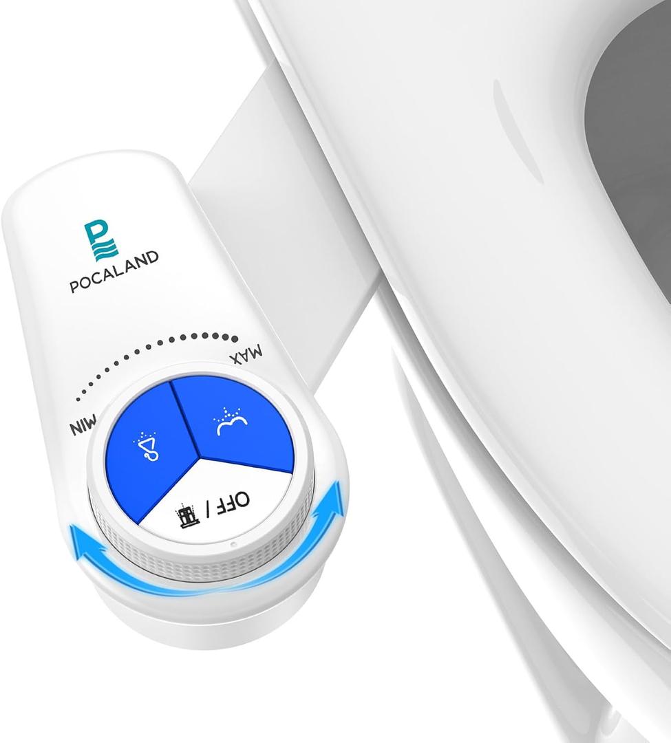 POCALAND Bidet Attachment for Toilet Seat, Non-Electric Cold Water Bidet with Pressure Controls, Dual Nozzles for Frontal & Rear Wash, Retractable Self-Cleaning for Female & Old- White