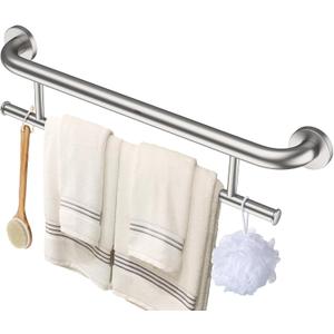 Brushed Nickel Towel Grab Bar 24 Inch - 1.25 Diameter, Zepolu Stainless Steel Safety Bar w/Towel Holder, Shower Assist Balanced Support Handle, Wall Mounted Bathroom Grab Rail for Senior Elderly