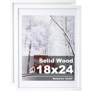 Egofine 18x24 Frames Set of 2 Matted for 16x20 White Poster Frame Made of Solid Wood - Acrylic Plexiglass Front for Wall Mounting Hanging Picture Frame Vertically or Horizontally