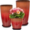 Neoaider Set of 3 Tall Planter, 24/21/12in Large Plastic Planter, Firey Red