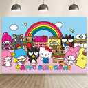 Wall Decor Backdrop for Kitty and Friends Birthday Decorations, Kawaii Banner for Birthday Party Supplies (5x3ft)