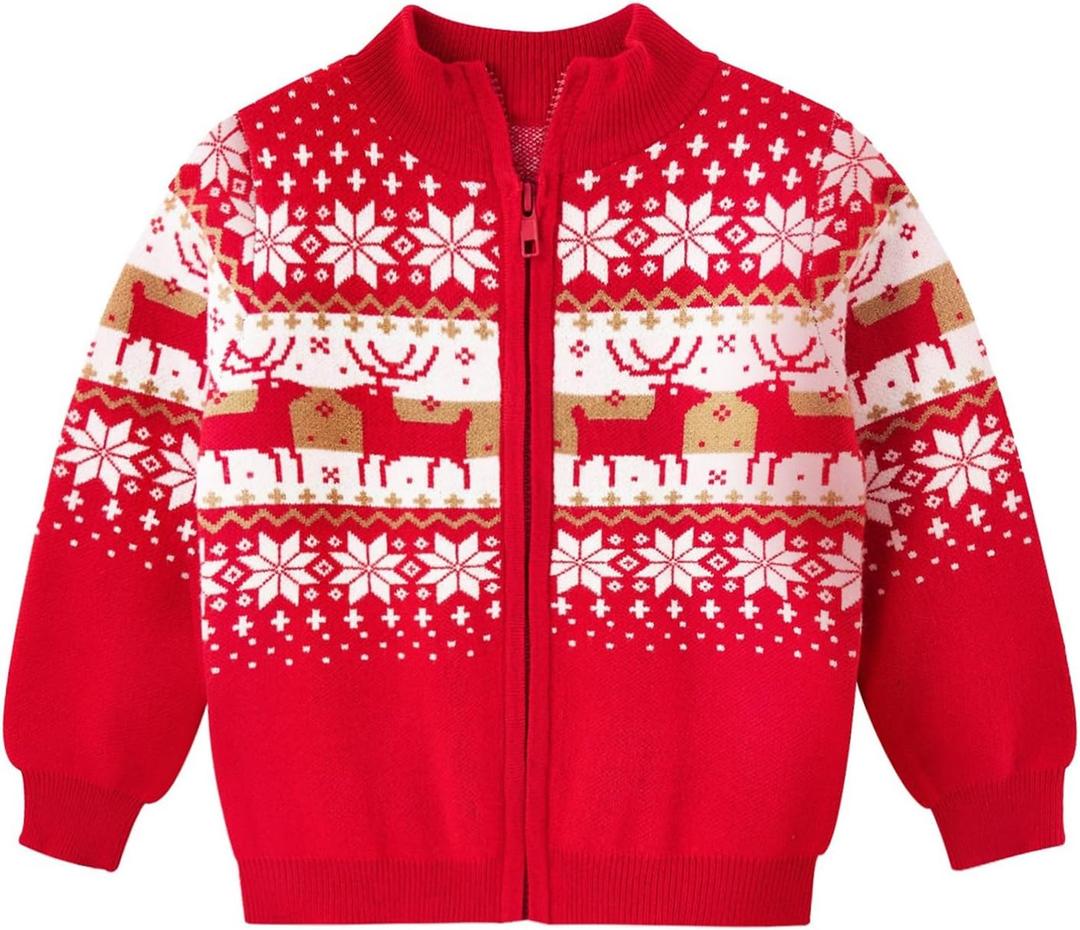 Toddler Boys Christmas Sweater Kids Knitted Cardigan Winter Zipper Outfits Top