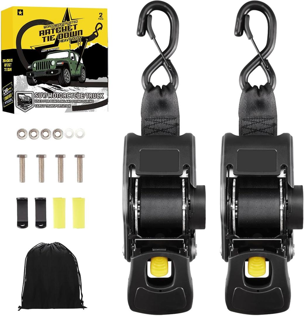 Hifybaty 2PCS Retractable Ratchet Straps - Heavy Duty Transom Tie Downs 2in x 4ft Ratchet Straps for Boat Trailer - Extra Mounting Brackets & Bolt Set, Boat Accessories, Break Strength 2200LBS/998KG