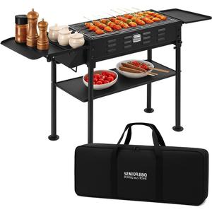 comzenz 35 Portable Charcoal Grill Folding BBQ Grill for Outdoor Grilling Cooking Camping Hiking Picnics Tailgating Backpacking Party, With Storage Bag & Non-Stick Frying Pan, Matte Black