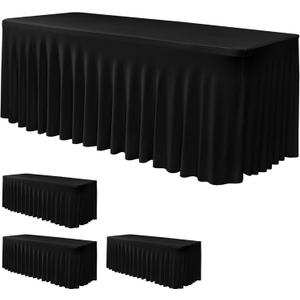 Nasitos Black Table Skirt for 6 Foot Rectangle Tables, 4 Pack - 72 x 30 Inch - Stretch Spandex Fitted Table Clothes, Fabric Table Covers Cocktail Tablecloths for Party, Banquet, Birthday