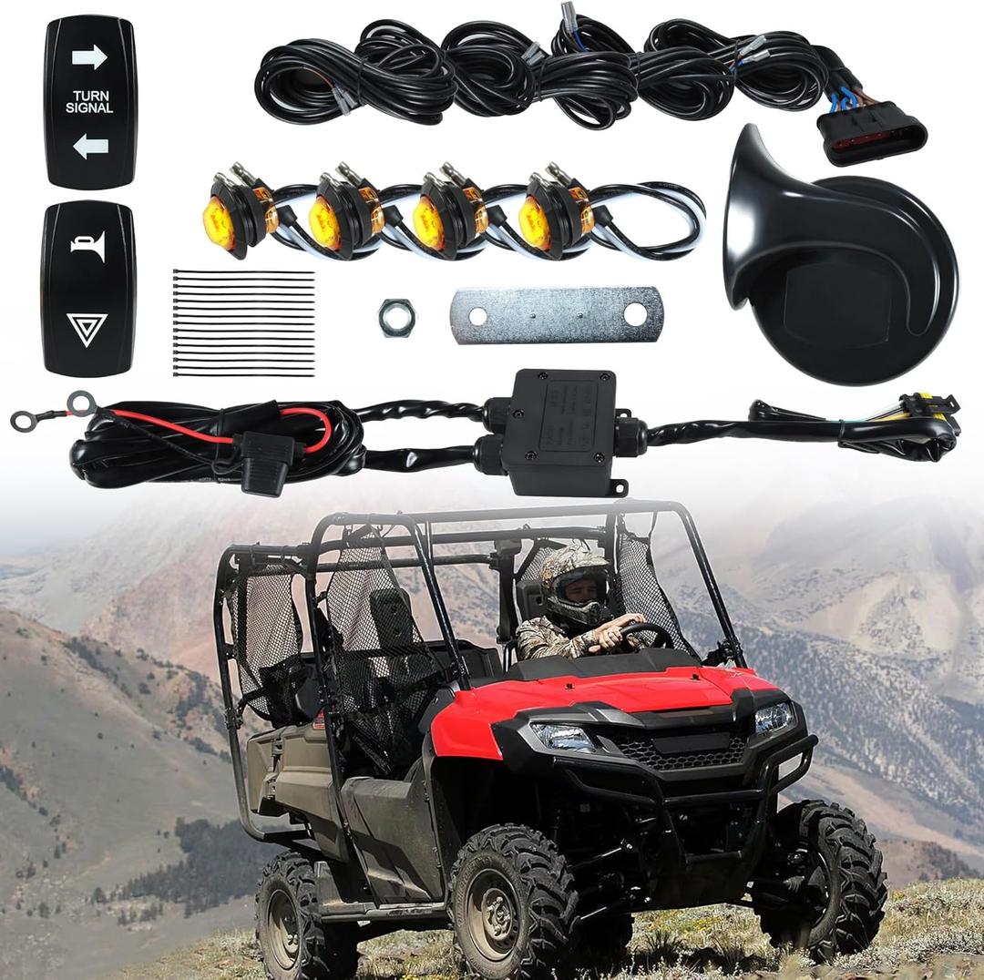 Pre-Wired UTV Turn Signal Kit Compatible With Polaris, Can-Am, Kawasaki, Arctic Cat, Pioneer, Universal UTV Street Legal Turn Signal Kit Plug and Play (2 Push Buttons Switch)