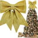TONIFUL 12x14 Inch Glitter Bow Gold Shiny Christams Bow for Home Party Wedding Indoor Decoration Gift Wrapping Accessories, Christams Whreath Bow DIY Handcraft Bow