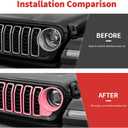 Front Grill Insert+Headlight Turn Light Cover Compatible with 2024-2026+ Jeep Wrangler JL JLU & Gladiator JT Exterior Accessories,Not Fit for JL Sport & Sports (Pink)
