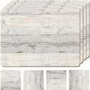 Moderry Set of 4 Heat Resistant Cork Placemats for Dining Table with Free Set of 4 Matching Drink Coasters Cork Wood Design Print 16 x 12 Inches Cork Backed Hard Placemats (White Driftwood)