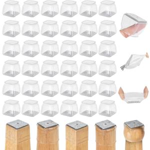 36Pcs Square Chair Leg Floor Protectors, Silicone Chair Feet Caps to Protect Tile Floors, Felt Pads Furniture Leg Caps Covers from Scratches and Noise (Clear, Small Fit:0.76"-1.02")