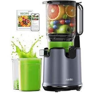 Aeitto Juicer Machines - 5.3" Large Mouth Feed Chute with Self Feeding & Hands-Free Design - Cold Press Juicer for Fruits & Vegetables - Slow Masticating Juicer Easy to Clean & Assemble, Grey