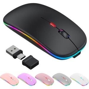 Bluetooth Wireless Mouse for MacBook Air Mac Pro iPad ,LED Rechargeable Silent Mouse with 2.4GHz USB-A/USB-C Receiver & Mouse Jiggler, Compatible with Laptop MacBook IPad Mac Tablet PC- Matte Black