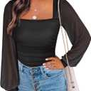 ANRABESS Womens Square Neck Mesh Long Sleeve Tops Double Lined Dressy Business Casual Blouses Shirts 2025 Fall Outfits (Medium, Black)