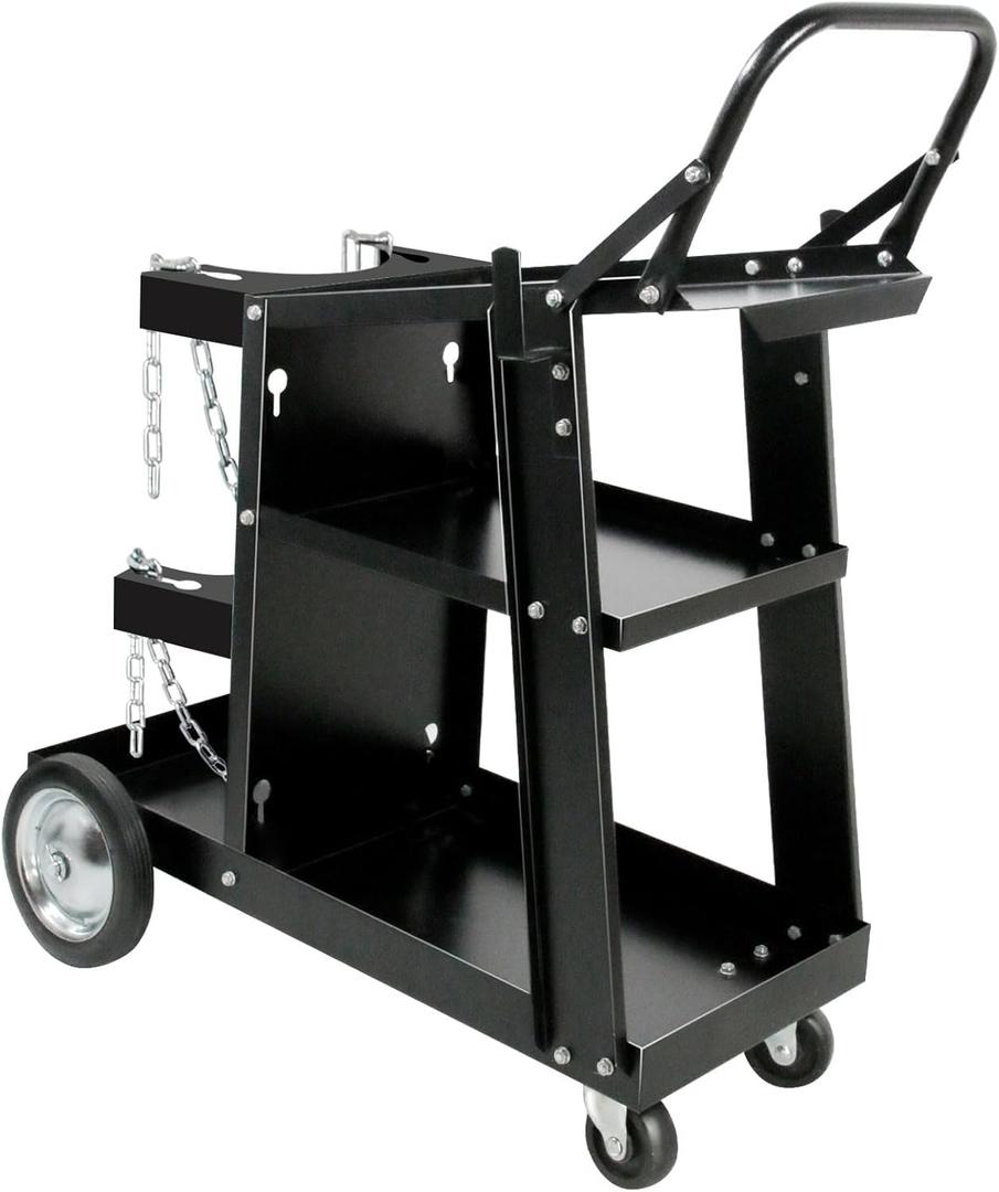Welding Cart Heavy Duty Welder Cart for MIG/TIG Welder and Plasma Cutter, 3-Tier Welding Cart with Wheels Handles and Gas Tank Holder, Black, 27.7" x 11.4" x 29.7"