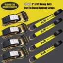 KJE 4 Pack Car Tie Down Straps for Trailers  Tire Ratchet Strap with Flat Hooks  2" x 10' 10,000LBS Break Strength  Lasso Style Wheel Straps for Hauling UTV, SUV, Any Cars