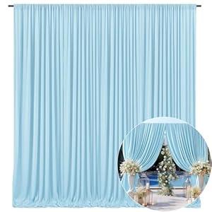10 x 7 Feet Light Blue Backdrop Curtain for Partie, Background Curtains for Photoshoot, Birthday, Wedding, Halloween, Thanksgiving, Christmas Day, New Year Party Decorations 5Ft x 7Ft, 2 Panels