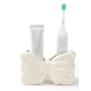 Bow Toothbrush Holder  2-Slot Toothbrush and Toothpaste Holder Cute Toothbrush Holder Set, Bathroom Counter Organizer for Bathrooms Electric Toothbrushes, Floss, Razors - White