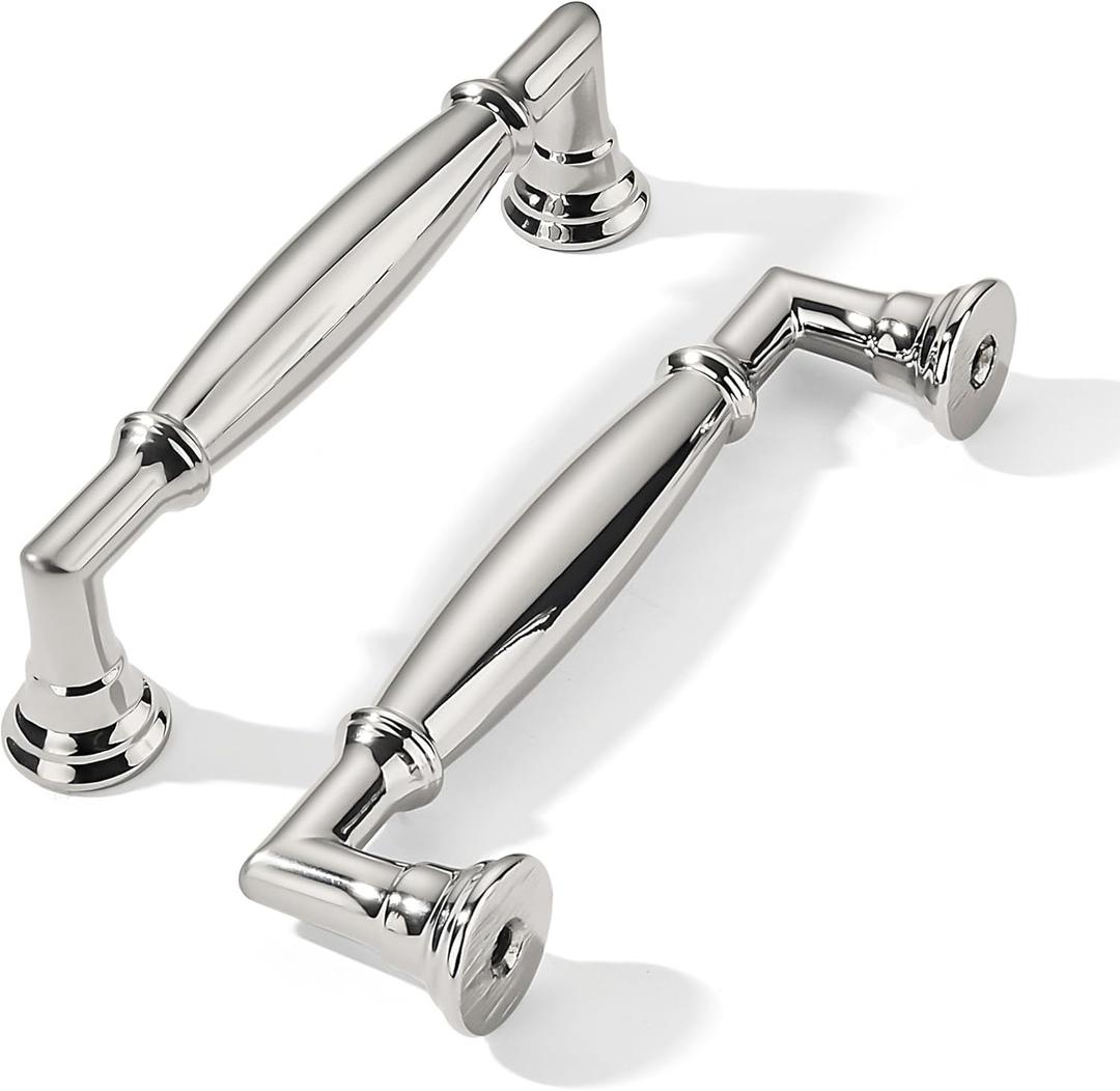 khtumeware 10 Pack 3-3/4 Inch(96mm) Polished Nickel Cabinet Pulls Heavy Duty Solid Cabinet Handles Kitchen Cabinet Hardware for Cupboard Drawer Handles
