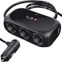 3-Socket Car Cigarette Lighter Splitter Adapter, 2 USB Splitter Extender [120W] [12V/24V] [3.1A Dual USB Car Charger] [Black] for Device with Emergency Warning Light