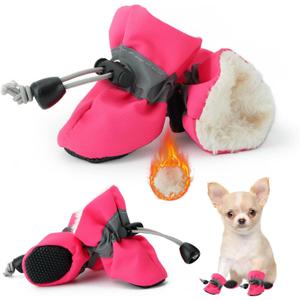 Fecialy Dog Shoes for Winter Dogs Boots & Paw Protector Warm Snow Booties Small Medium Dogs Puppies with Reflective Strip Anti-Slip Rubber Sole, Pack of 4, Size7