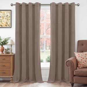 YoungsTex 96 Inches Long Taupe Velvet Curtains for Living Room, Thermal Insulated Blackout Drapes with Grommet Privacy for Sliding Door Bedroom, 2 Panels, 52 X 96 Inch